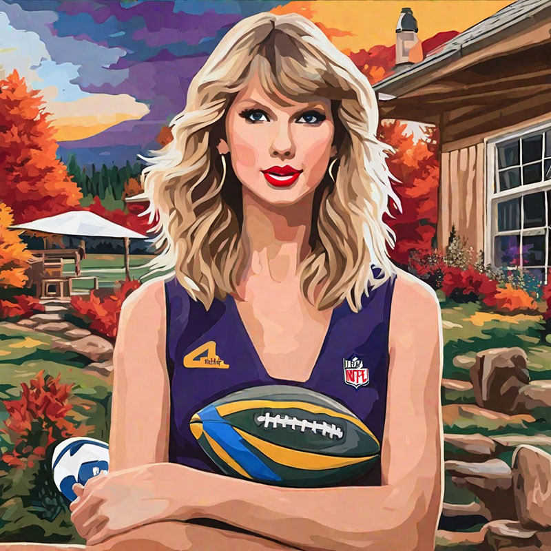 Taylor Swift Football Painting Art Photo by Open.Ai Dictated by The TV Shield