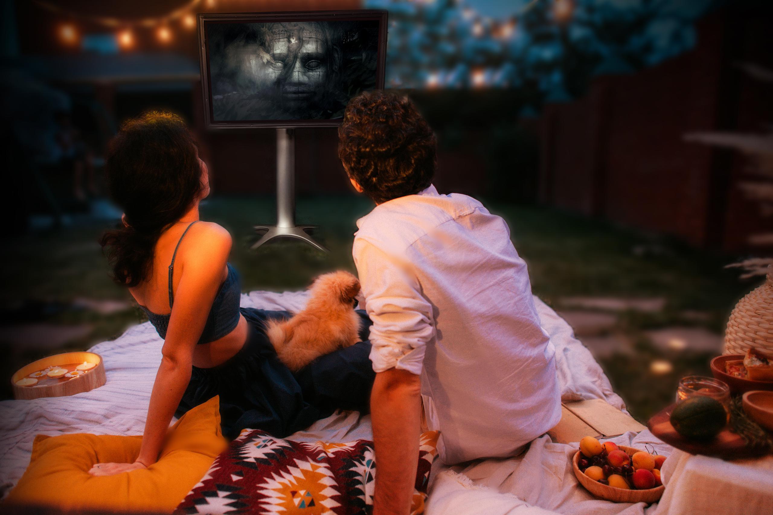Halloween Movie Night Outside The TV Shield Outdoor TV Cabinet