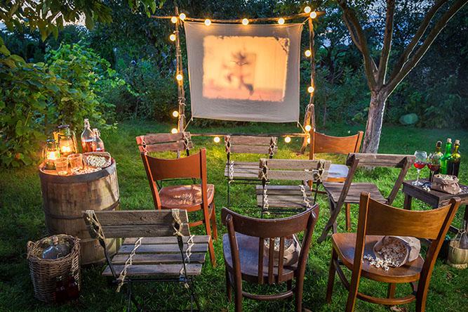 A diy outdoor projector setup, outside in the garden