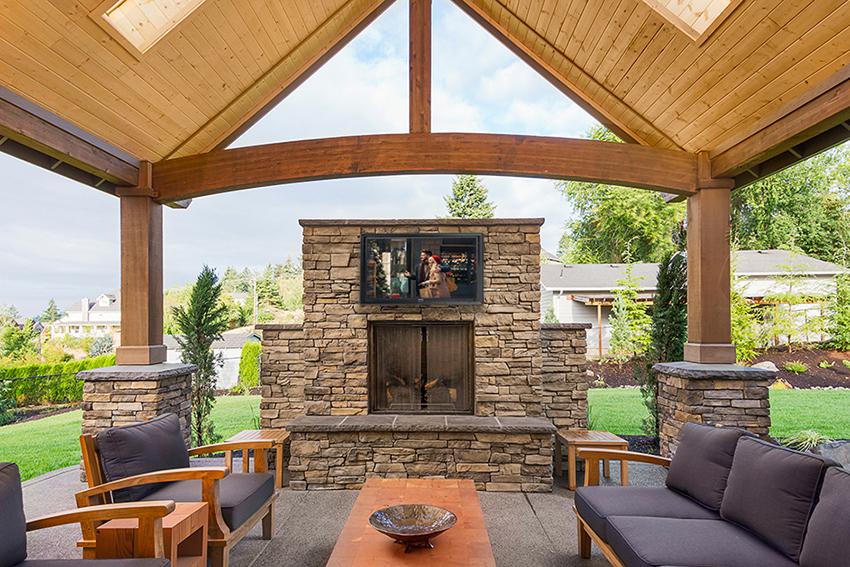 1)	Pavilion, outdoor TV, fireplace combo