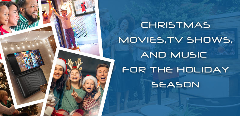 Christmas movies, tv shows, and music for indoor and outdoor TV