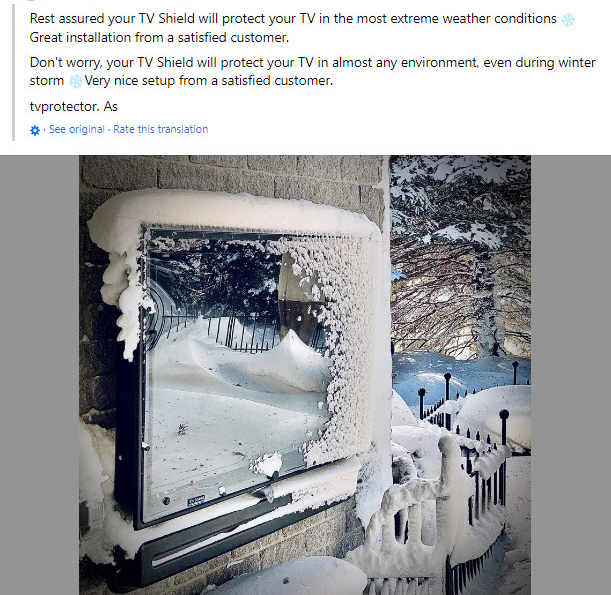 The TV Shield cold temperatures and snow outdoor TV enclosure