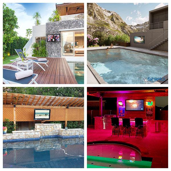 Poolside outdoor TV enclosure ideas 