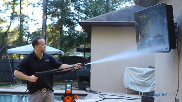 Waterproof TV being pressure washed - The TV Shield