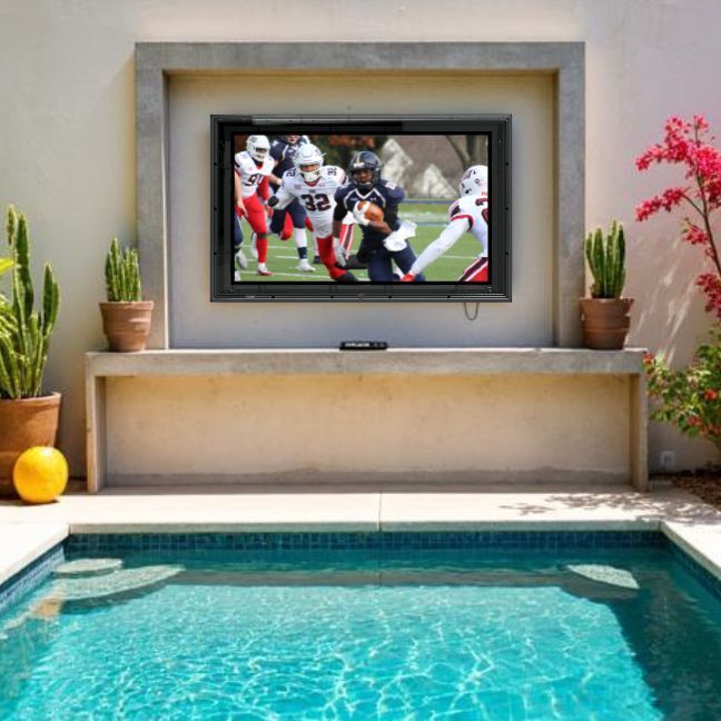 Outdoor TV Enclosures at Backyard Bar by Pool